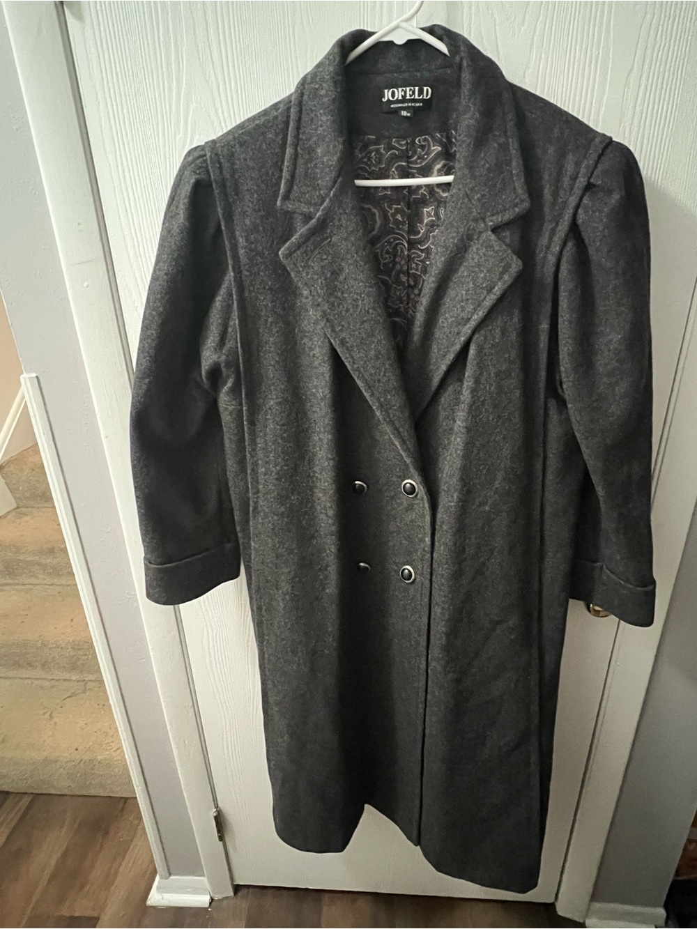 Women's Vintage Charcoal Double-Breasted Wool Coat